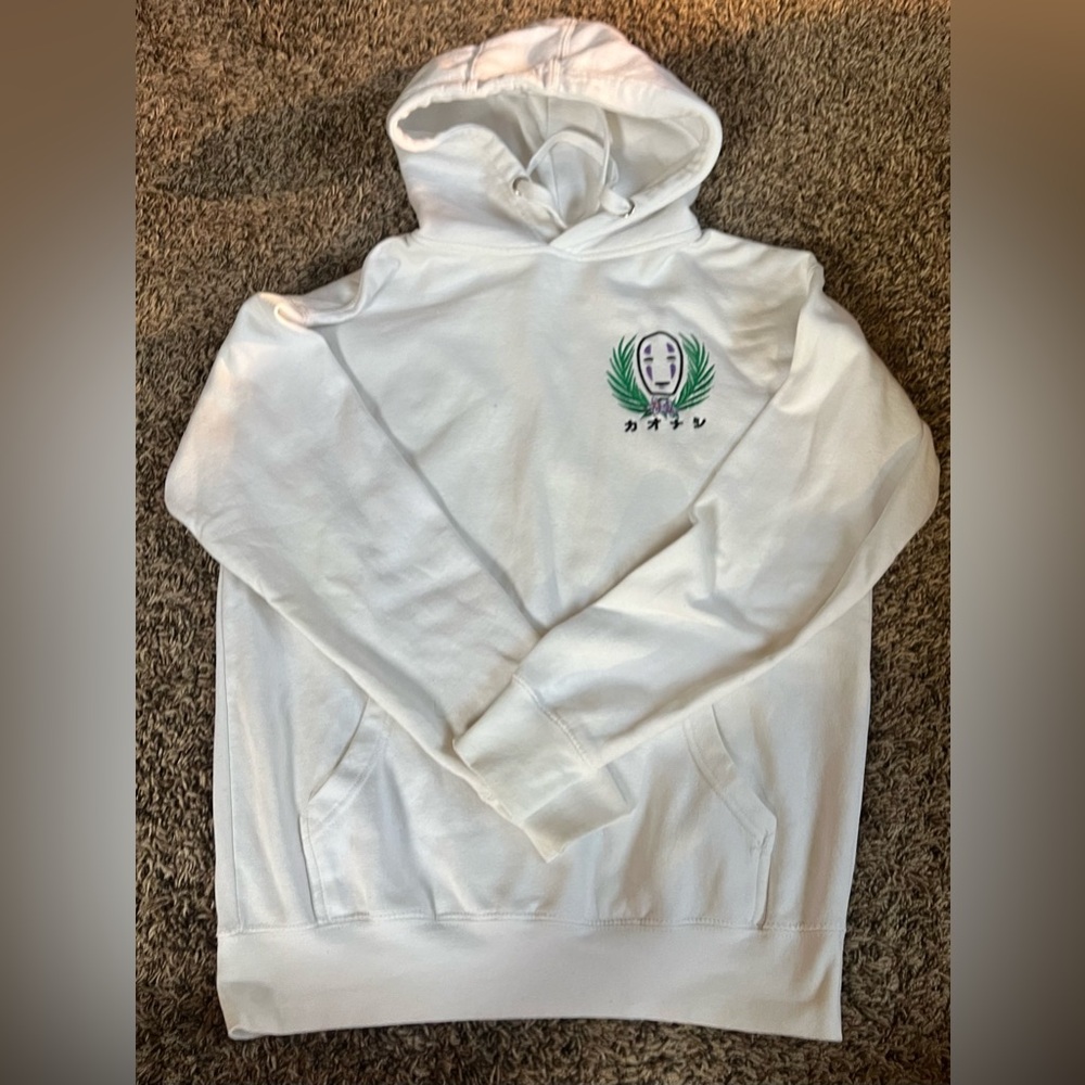 Miyazaki Spirited Away No Face White Hoodie with Embroidered Design RARE ghibli